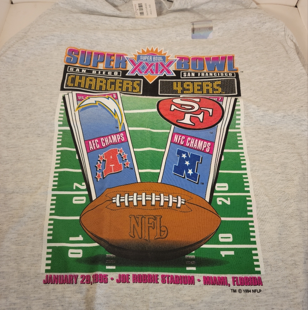 Vintage San Francisco 49ers San Diego Chargers Superbowl XXIX Shirt NWT